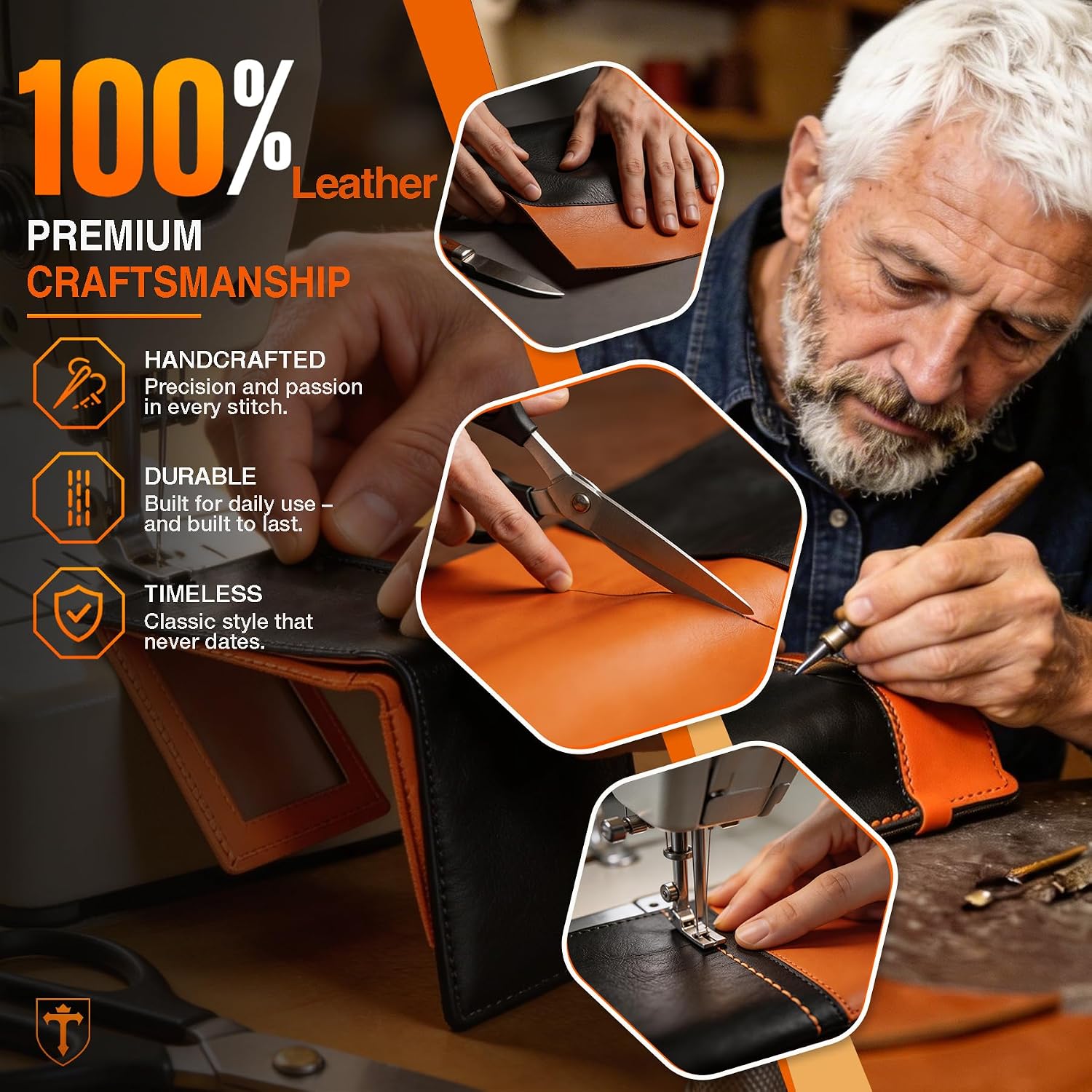 Detalle de TEEHON RFID Blocking Wallet – Slim Genuine Leather Wallet for Men UK, 11 Card Slots, 2 Note Compartments & Coin Pocket (Black & Orange)