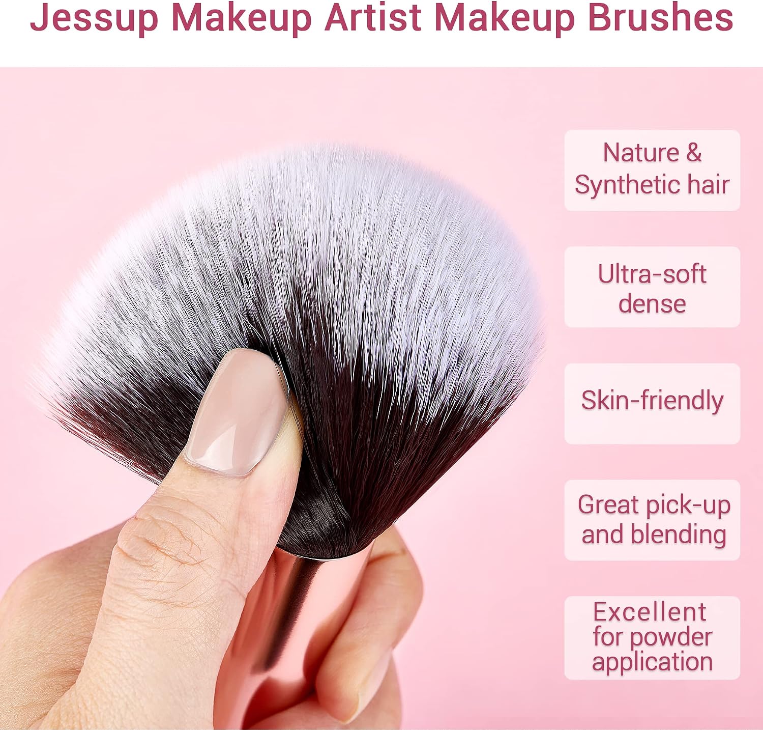 Thumbnail 2 de Jessup Pinceaux Maquillage 25 pièces T155 (cheveux synthétiques et naturels, noir/rose)