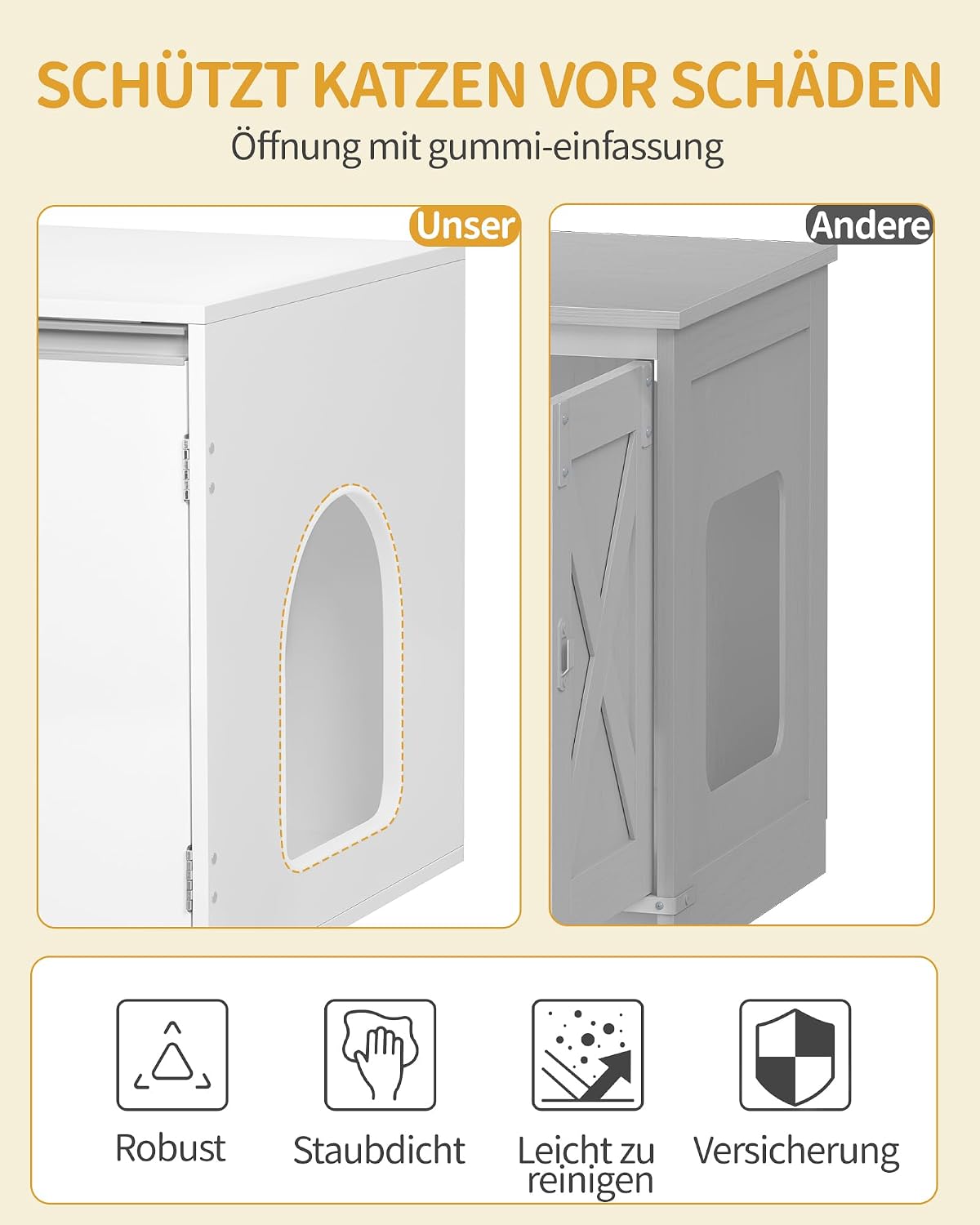 Thumbnail 3 de Hzuaneri Katzenschrank für 2 Katzen – Katzenklo Schrank, Doppelraum, verstecktes Katzenhaus, 140 x 48,3 x 48 cm, Weiß (CB65603X)
