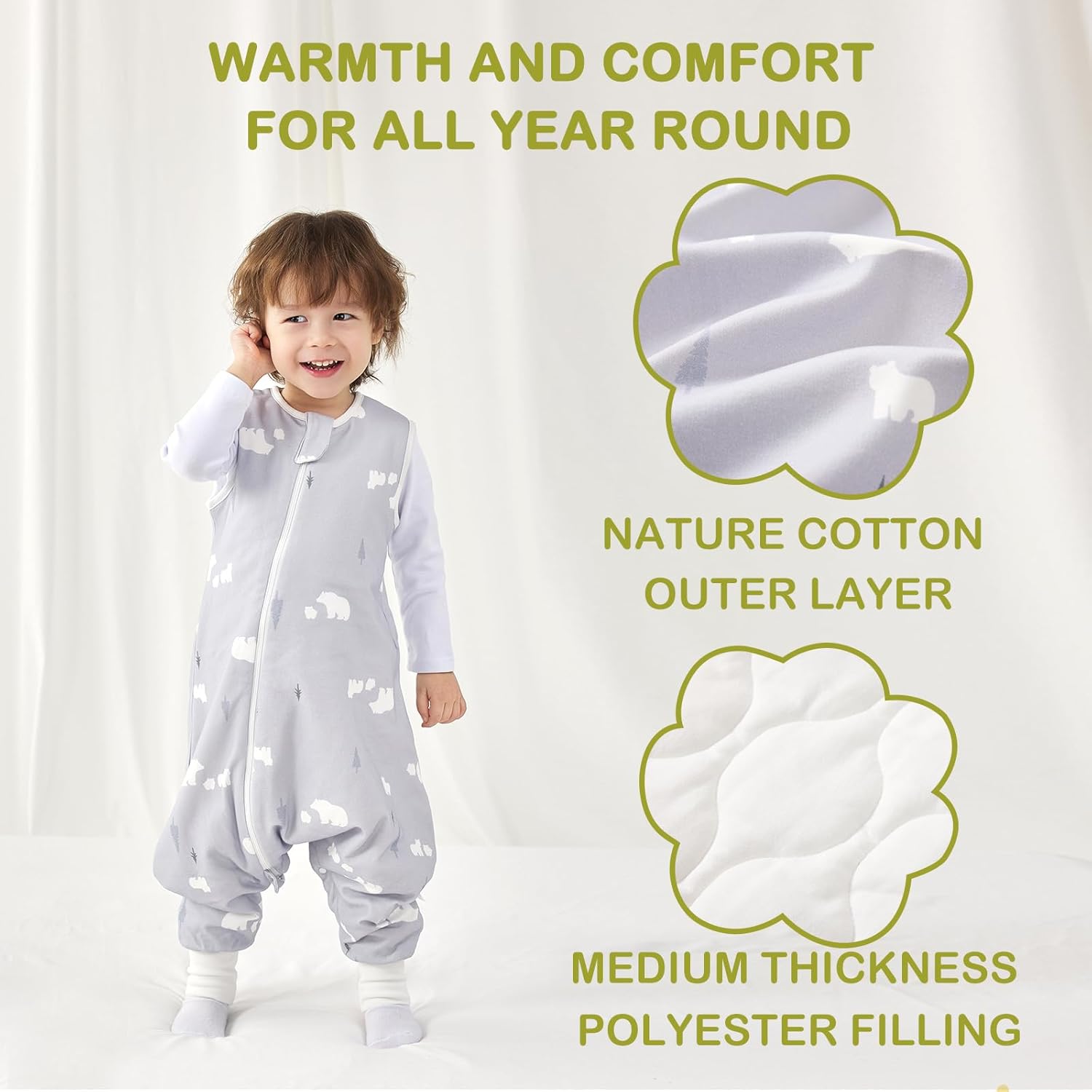 Detalle 2 de Nivolltha 100% Cotton Soft Baby Sleeping Bag with Feet (1.5 TOG) – Size S