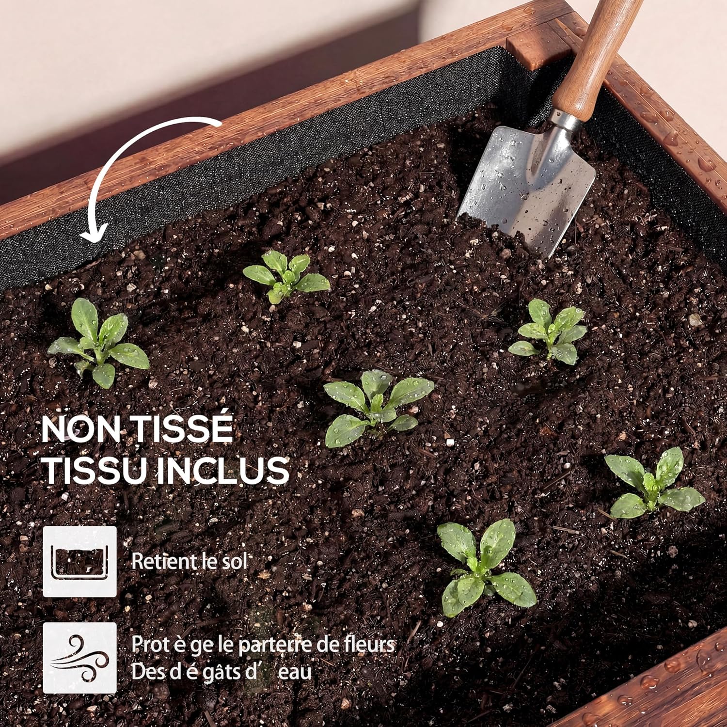 Thumbnail 5 de Outsunny Jardinière surélevée en bois avec roues – carré potager 60 x 30 x 41 cm, Marron