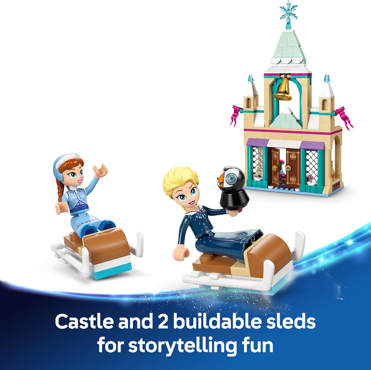 Detalle de LEGO Disney Princess Arendelle Frozen Castle Toy (43265) – Anna & Elsa Mini Dolls with Olaf and Penguin Figures