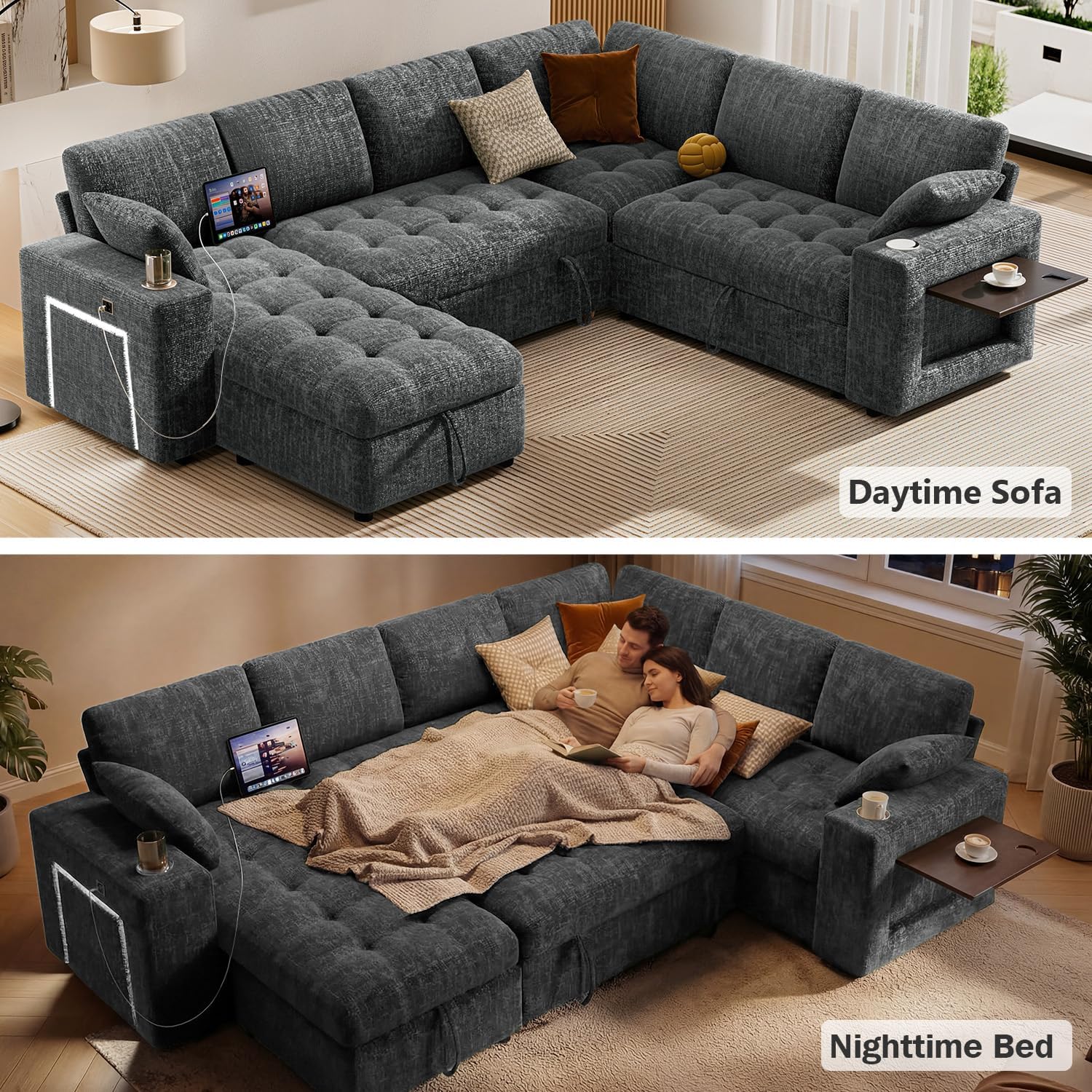 Detalle 2 de Vipbear Sectional Sleeper Sofa 111-Inch