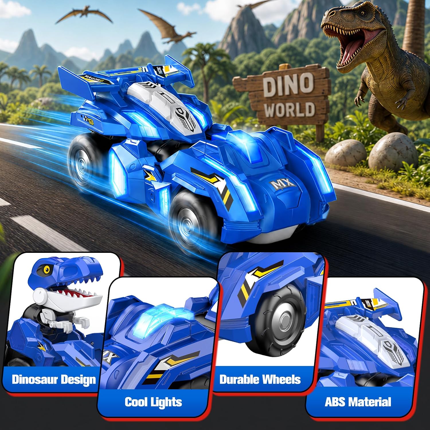 Detalle 1 de WootoyCar CAR002 Dinosaur Transforming RC Car with LED Lights and Type-C Charging