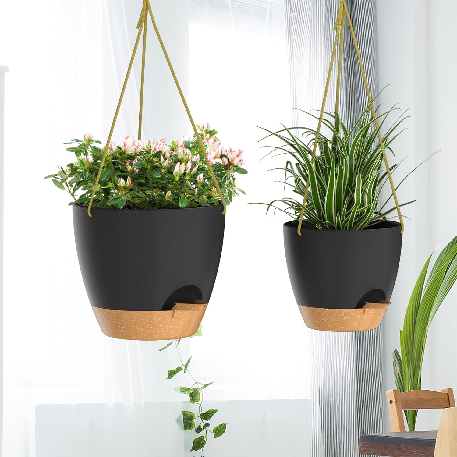 Thumbnail 5 de ZMTECH 8-Inch Hanging Planters, 2-Pack, Self-Watering with Drainage Holes, Black