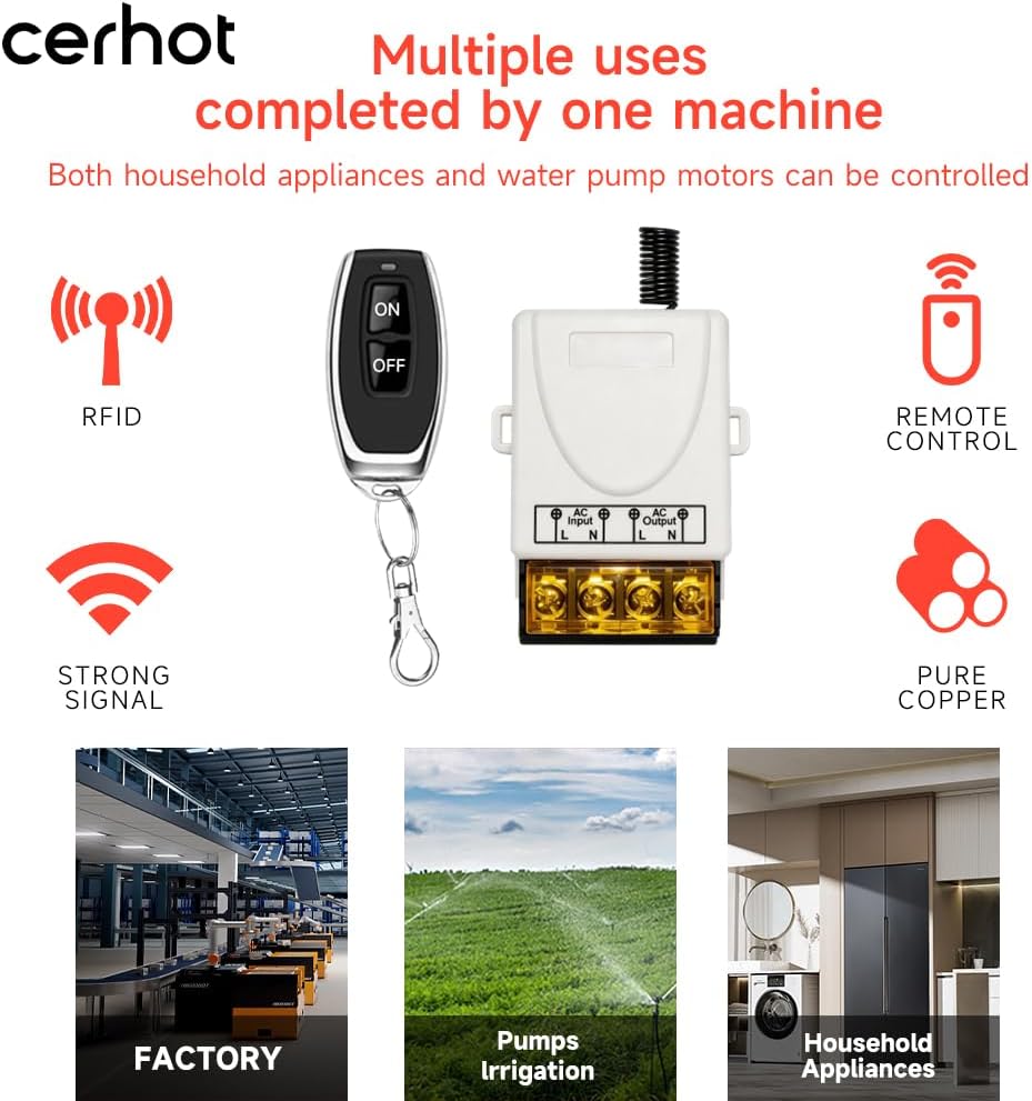 Detalle 2 de cerhot White AC220V 30A 100m draadloze schakelaar met afstandsbediening, 433 MHz