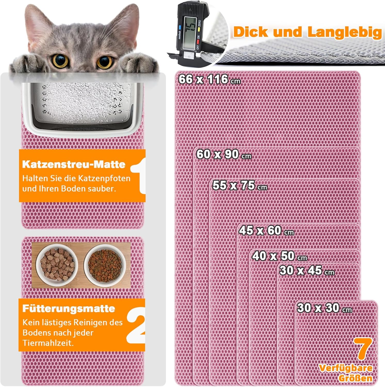 Detalle 2 de Blissstorm Katzenklo Matte 60x90 cm – Doppel-Schicht EVA Streu-Matte, wasserdicht und geruchsneutral