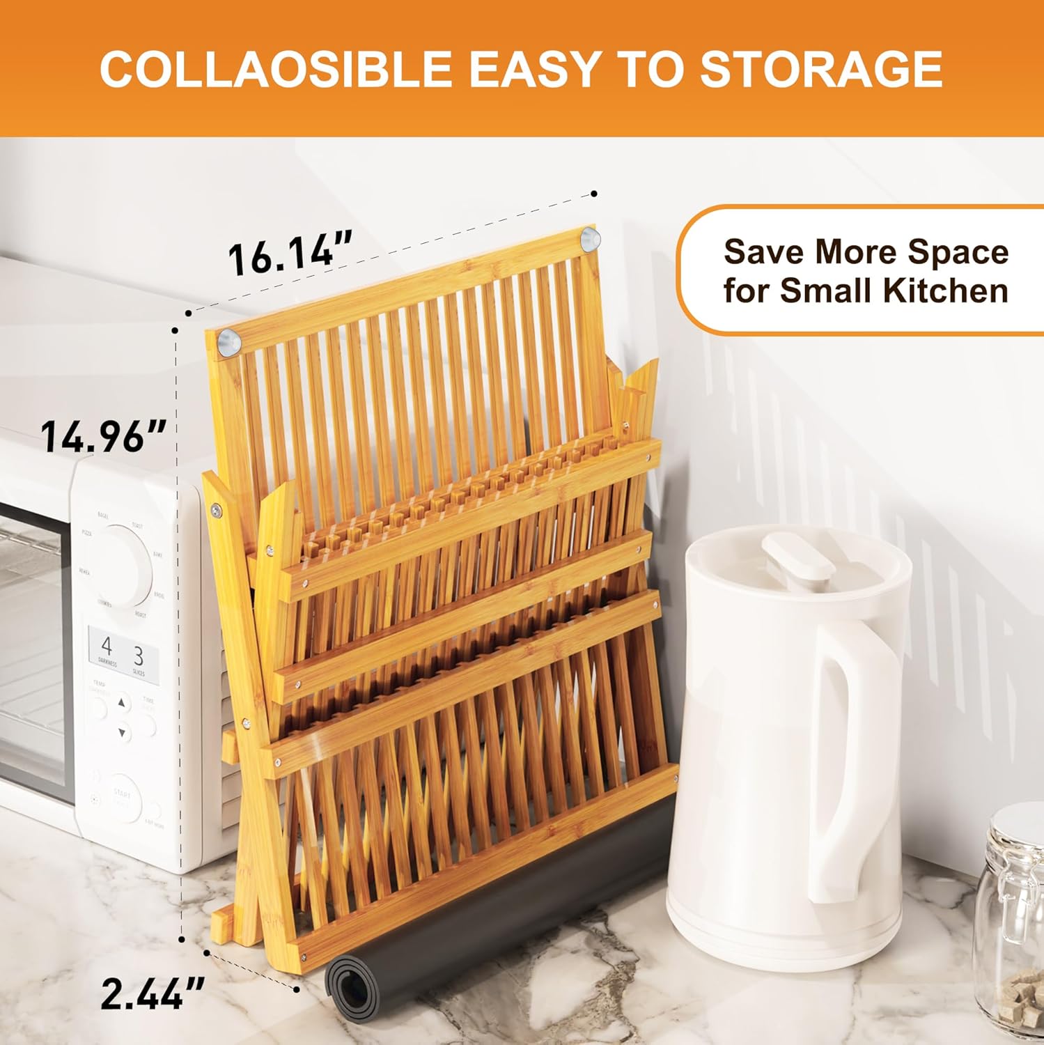 Thumbnail 3 de Greenual Bamboo Dish Drying Rack with Utensil Holder, 3-Tier Collapsible Counter Drying Station