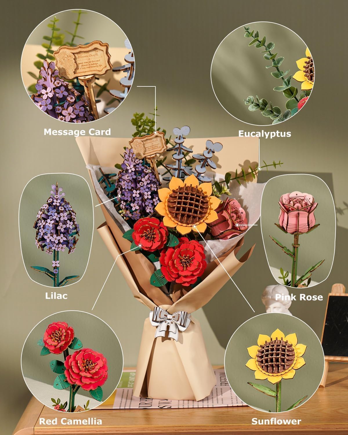 Detalle de ROBOTIME Flowers TW01H 3D puzzle kit