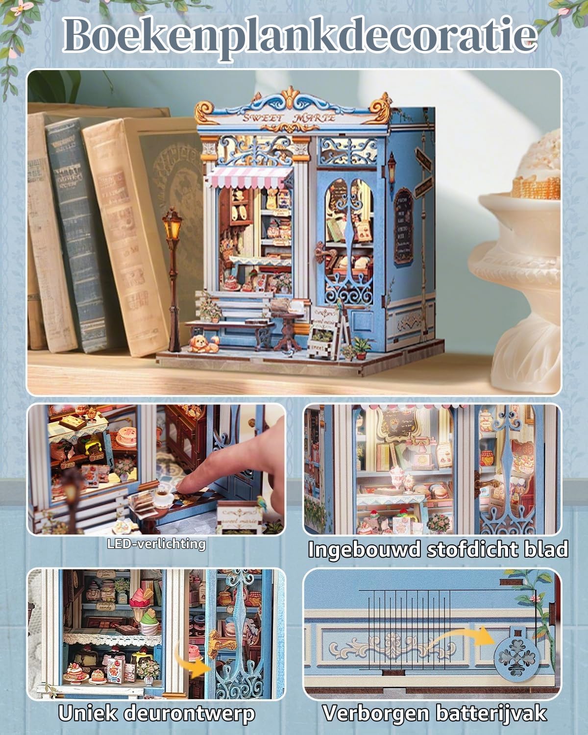 Detalle de Endless Limit Sweet Marie book nook bouwpakket van hout met Franse patisseriesfeer
