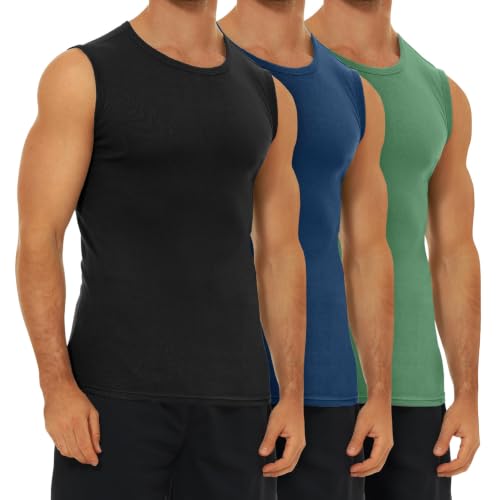 Detalle de FALARY Débardeur Homme Lot de 3 – 100% coton, Noir/Bleu/Olive, taille XL