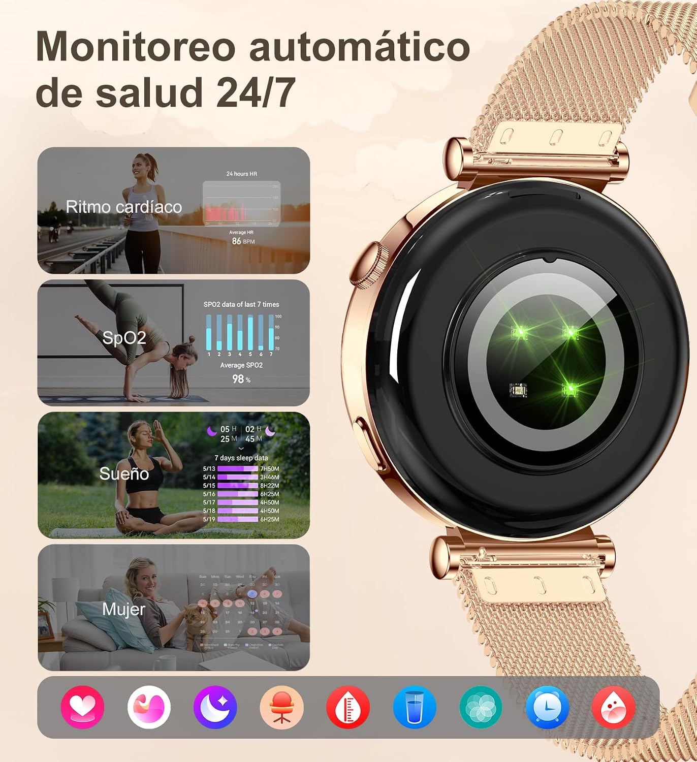 Thumbnail 2 de Smartwatch Mujer Redondo 1.27", Llamadas y 100+ Modos
