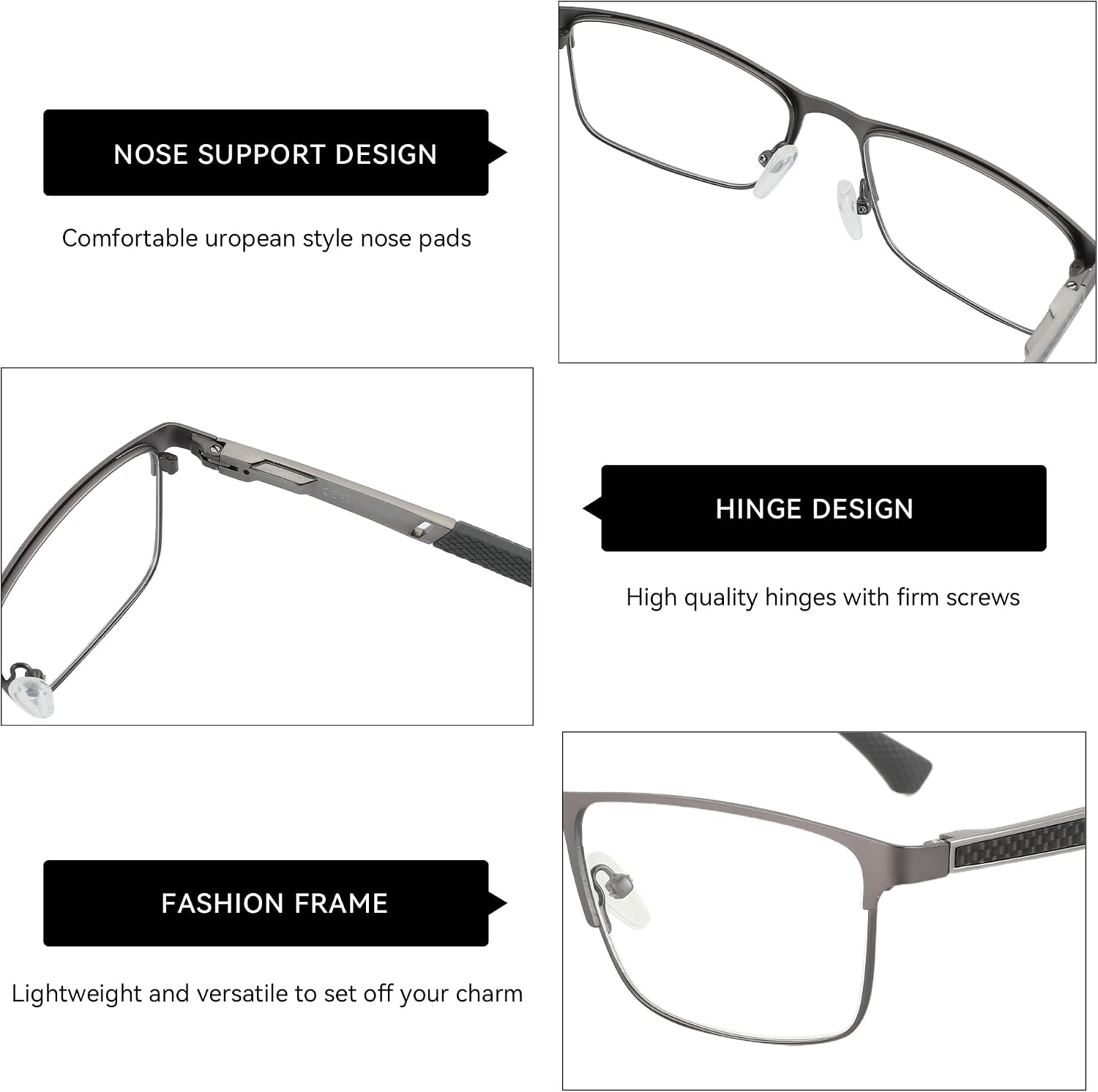 Detalle de ZENOTTIC Blaulichtfilter-Brille für Herren – Rahmenlose Lesebrille mit Metallgestell und einstellbaren Bügeln