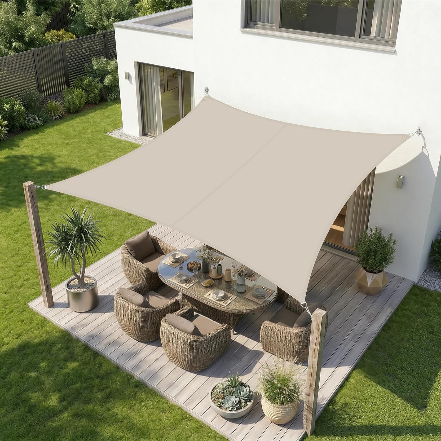 Detalle de Sekey Sonnensegel 4x5 m Wasserdicht – Rechteckiges PES-Gewebe mit 95% UV-Schutz