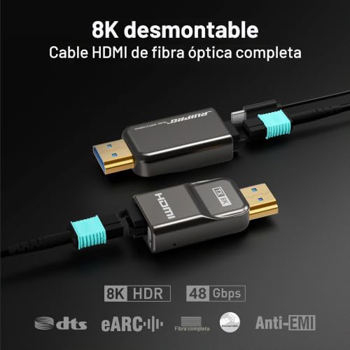 Thumbnail 1 de RUIPRO HDMI 2.1 8K, cable de fibra óptica desmontable de 7,6 m y 48 Gbps