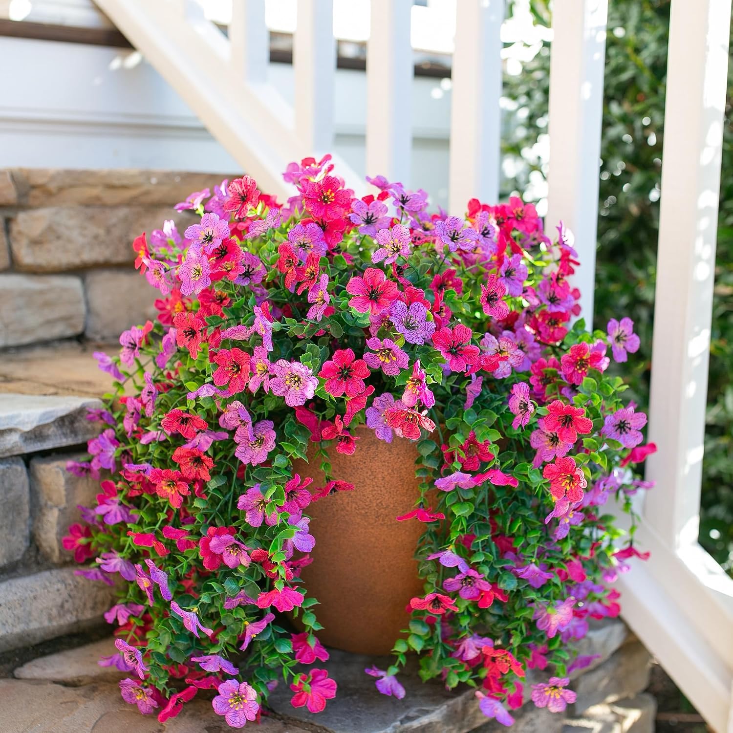 Thumbnail 4 de HyeFlora 2-Pack Artificial Hanging Spring Flowers (Purple & Hot Pink) for Outdoor Porches, Patios & Balconies