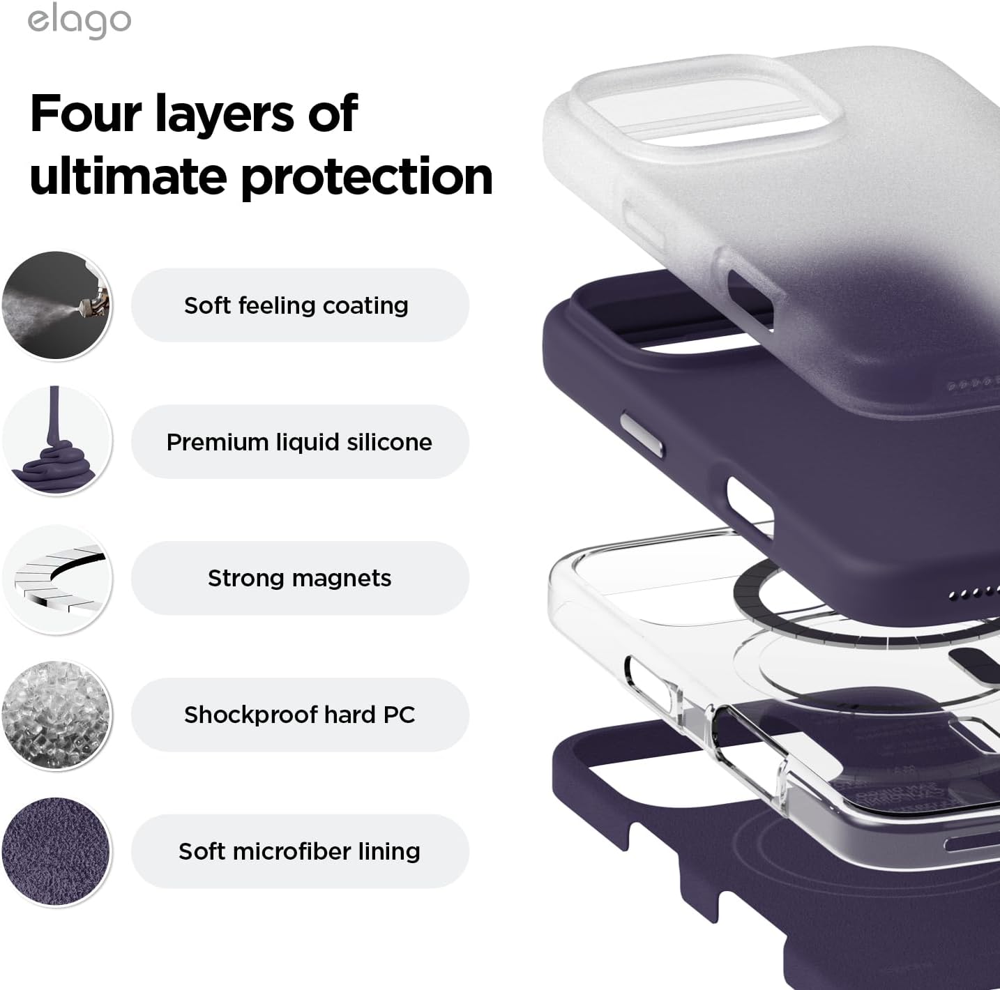 Detalle de elago Coque magnétique en silicone pour iPhone 16 Pro (6,3 pouces) Violet Intense, compatible MagSafe