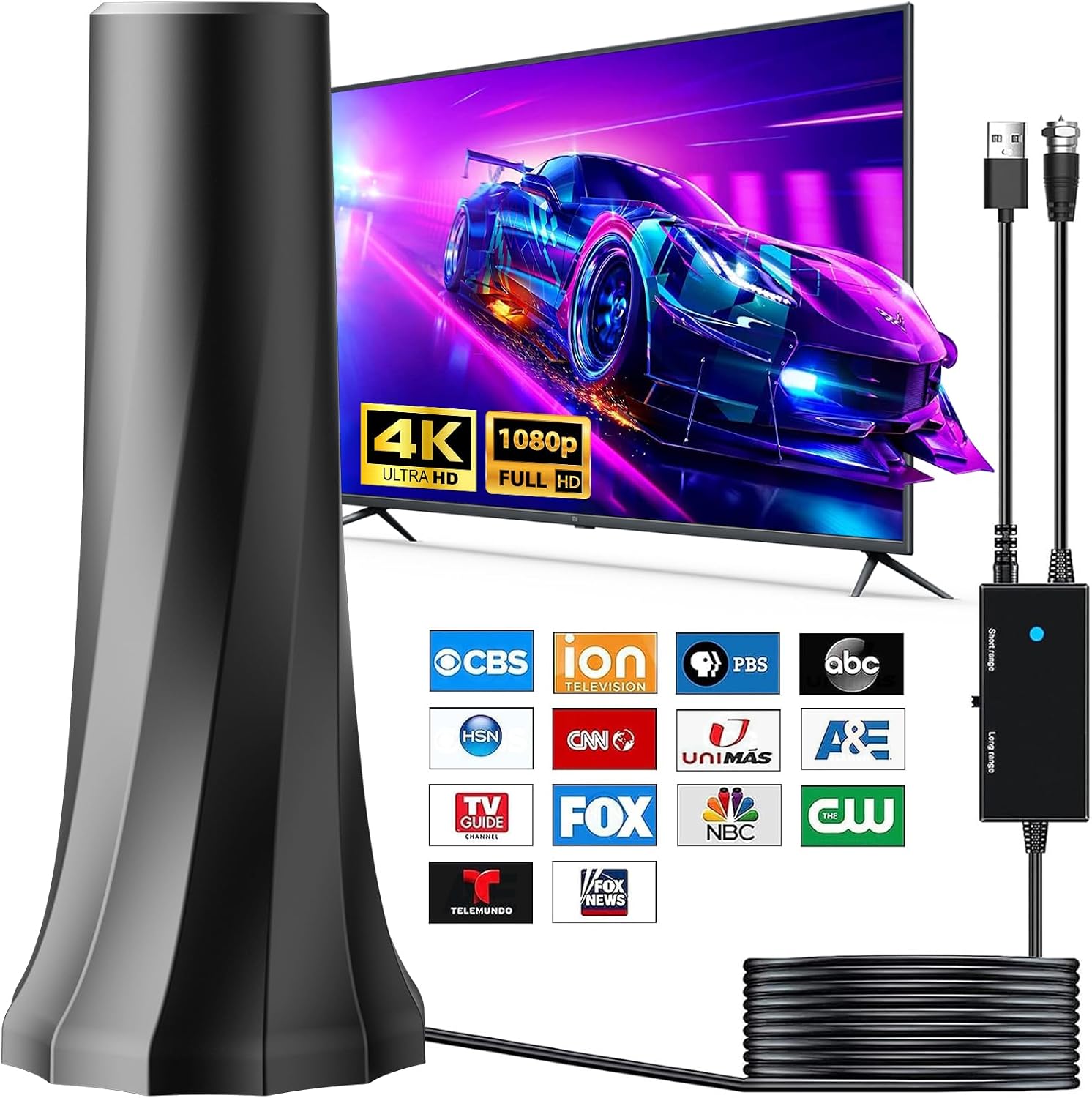 Detalle de 2026 Upgraded TV Antenna for Smart TV: 3200+ Miles Range, 360° Reception, 4K/8K Ready
