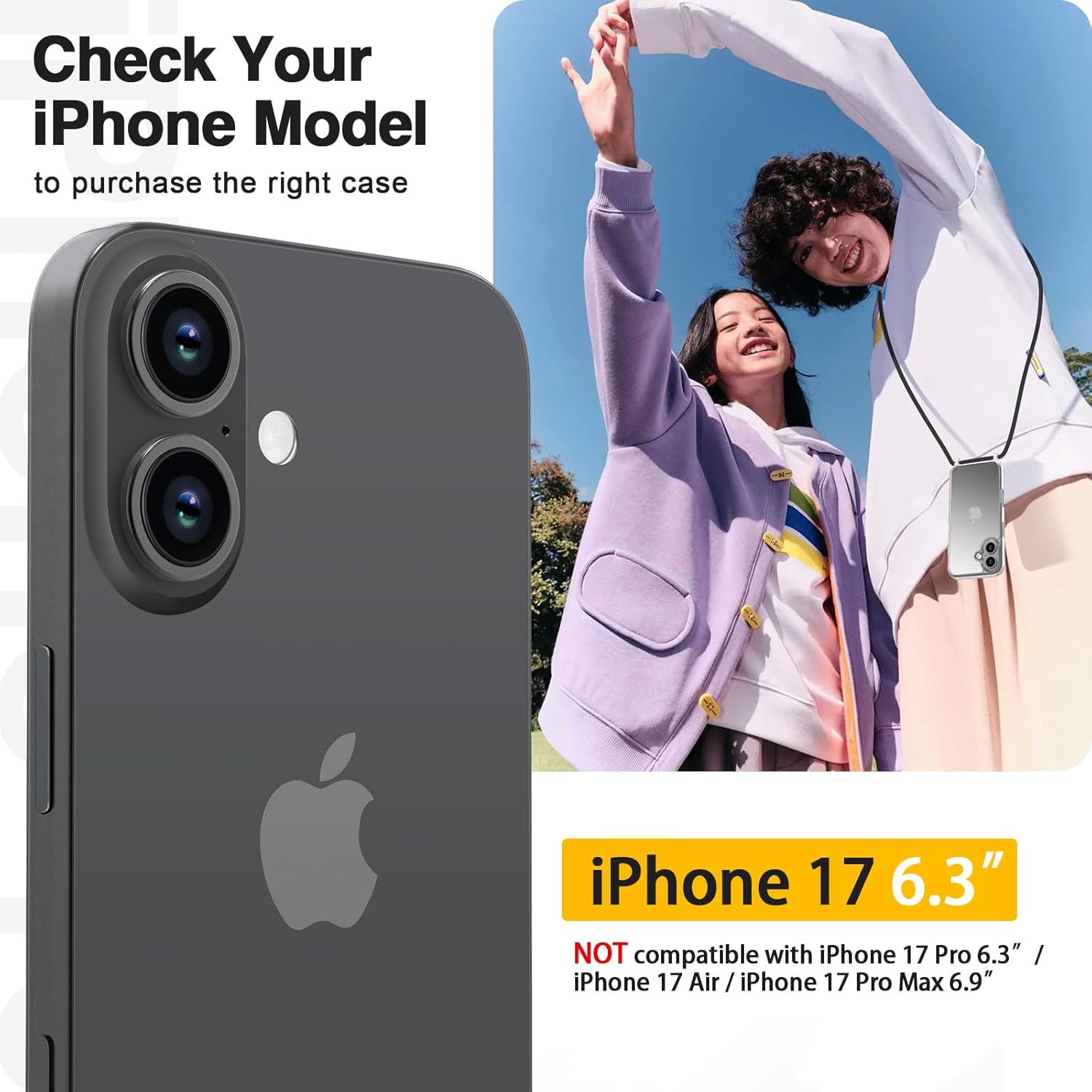 Thumbnail 5 de GOODVISH Handykette Case mit Band für iPhone 17 (6,3") – transparent, Kameraschutz & Displayschutz, Schwarz