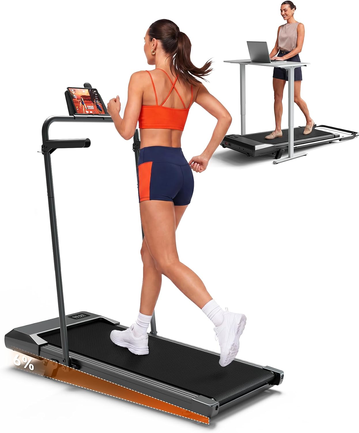 Detalle de Lacuffy Walking Pad with Handle Bar Treadmill, 6% Incline, 2.5 HP Motor