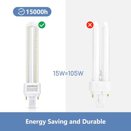 Detalle 2 de Aigostar Pack 5 Bombillas LED PLC 2U 15W Maíz G24d-3 — 6500K, 1610 lm, no regulables