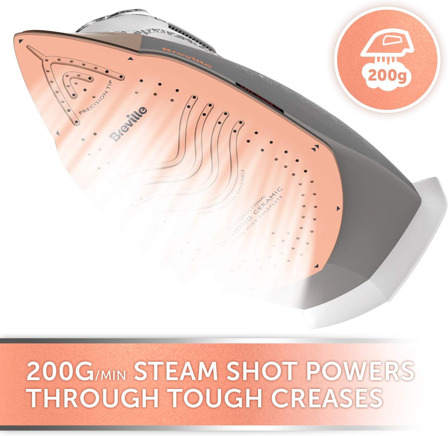 Detalle de Breville DiamondXpress steam iron (VIN401) with diamond ceramic soleplate, 3100 W & 200g steam shot