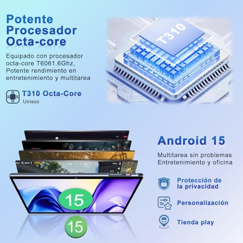 Detalle de BIEGEDY B25 Tablet Android 15 con Gemini AI – 10'', 30 GB RAM, 128 GB ROM, 5G WiFi 6, Keyboard y Ratón