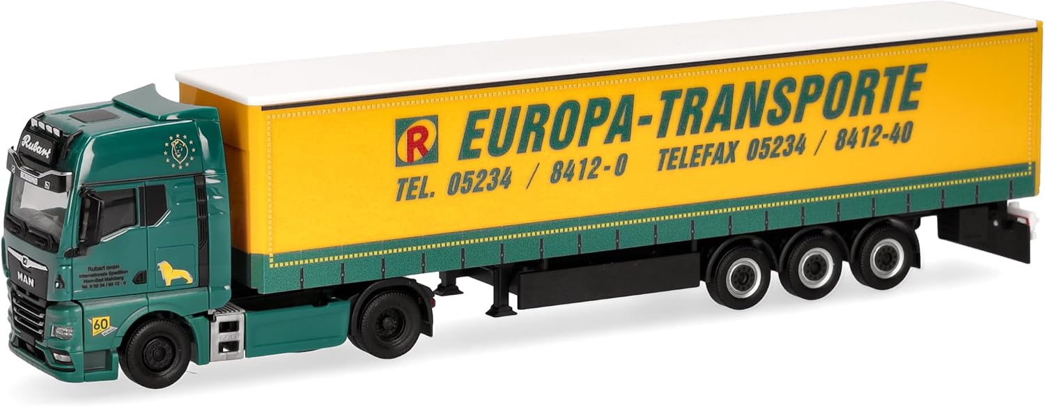 Detalle de Herpa MAN TGX GX z naczepą plandekową Rubart Europa-Transporte 1:87