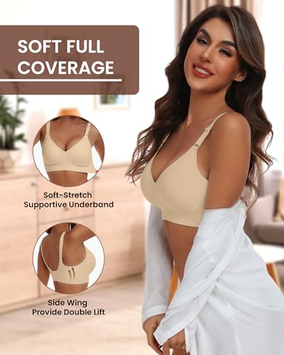 Thumbnail 3 de HORISUN Wireless Push Up Full Coverage Bra - Dark Skin, M, Seamless Comfort