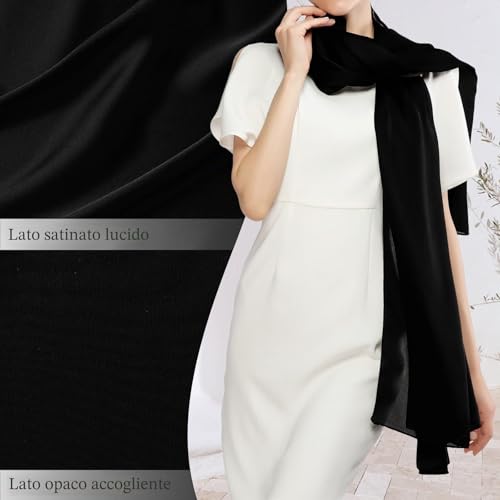 Detalle de RIIQIICHY Foulard Nero: Stola in poliestere leggero per cerimonie e abiti da sera