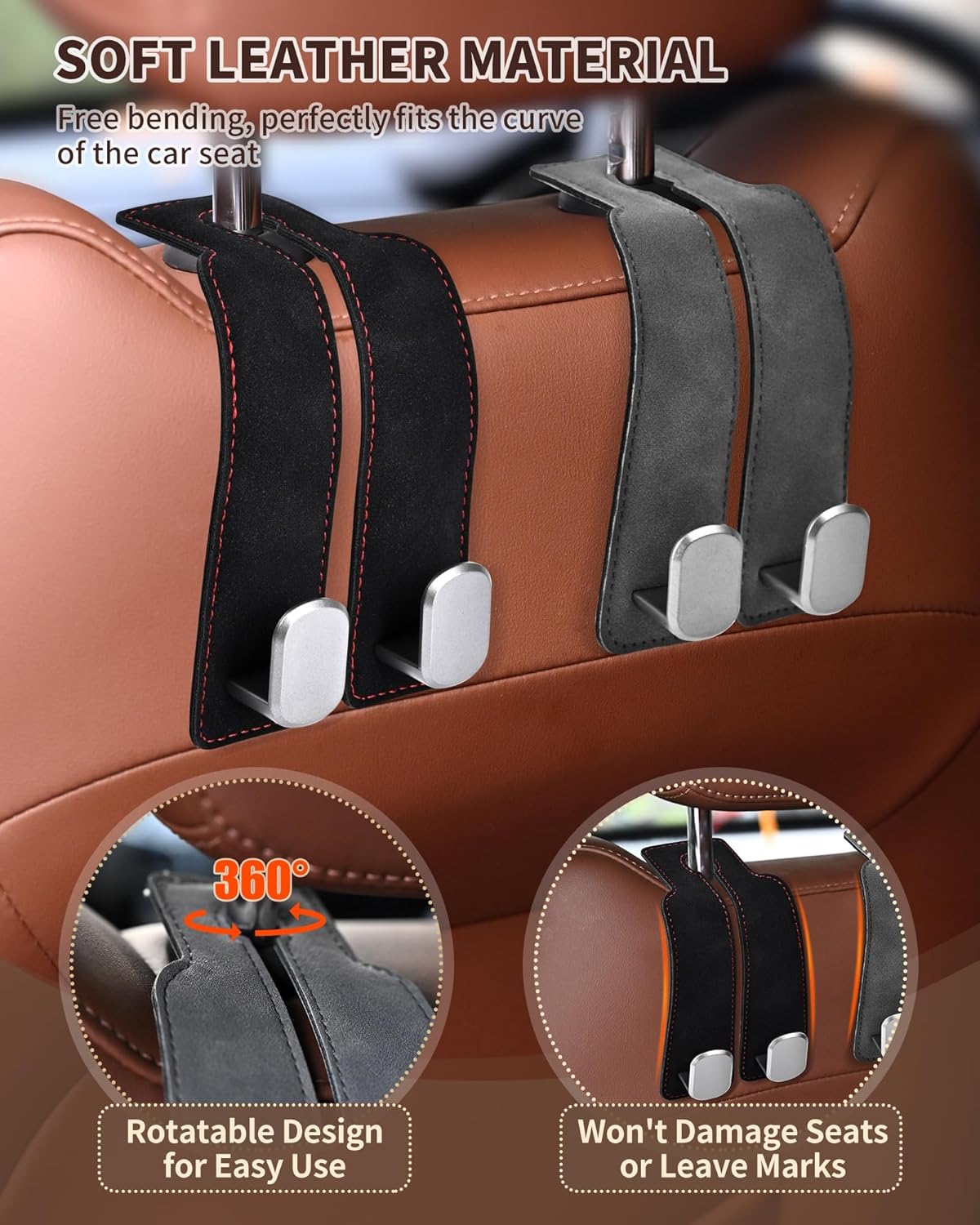 Thumbnail 2 de LQLAN Headrest Hooks for Car (4-Pack) — Double Hooks for Purses, Bags & Back-Seat Organization