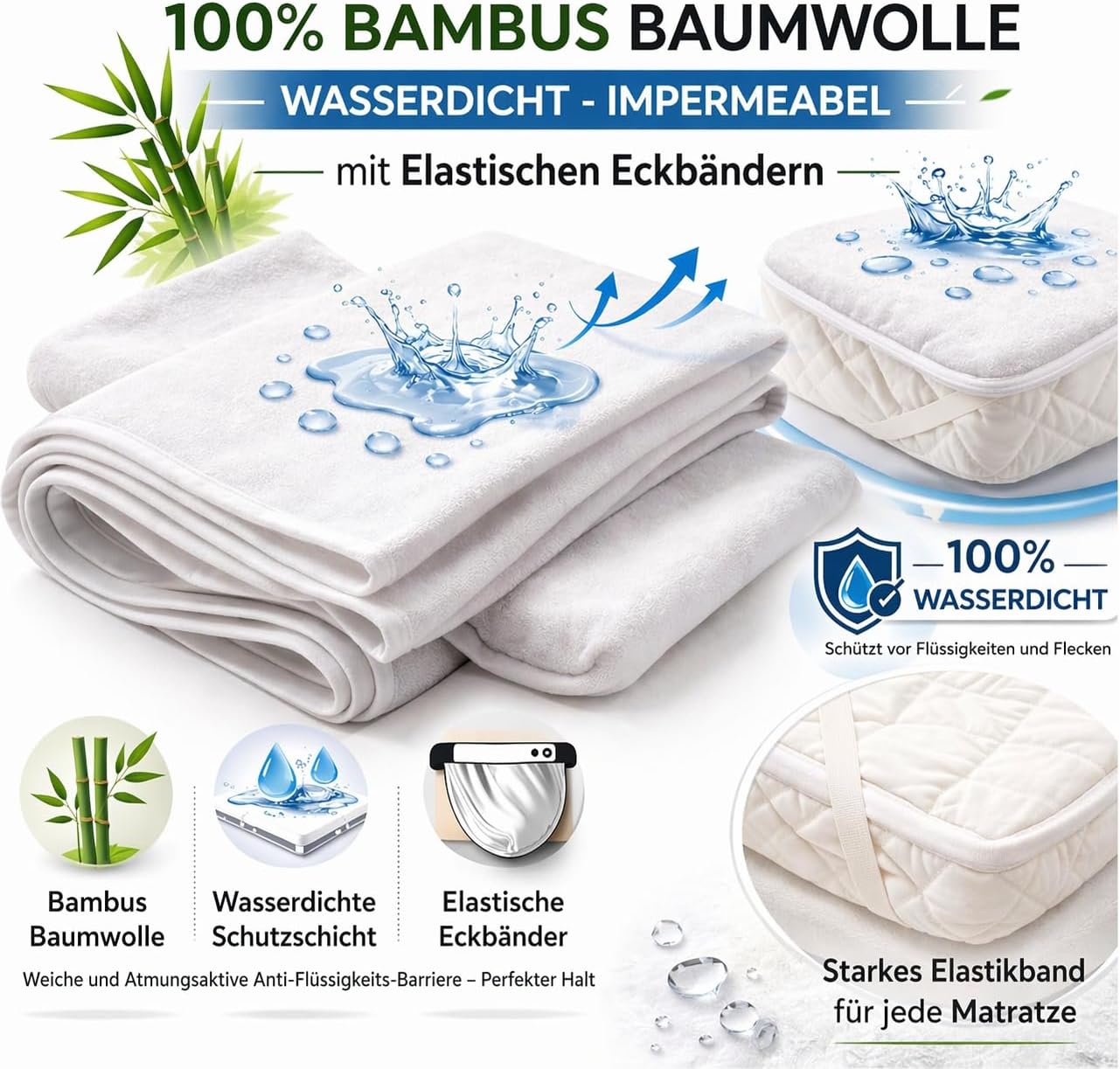 Thumbnail 1 de FlyIdeas wasserdichter Matratzenschoner fürs Babybett 60x120 cm (2er-Set) aus Bambus