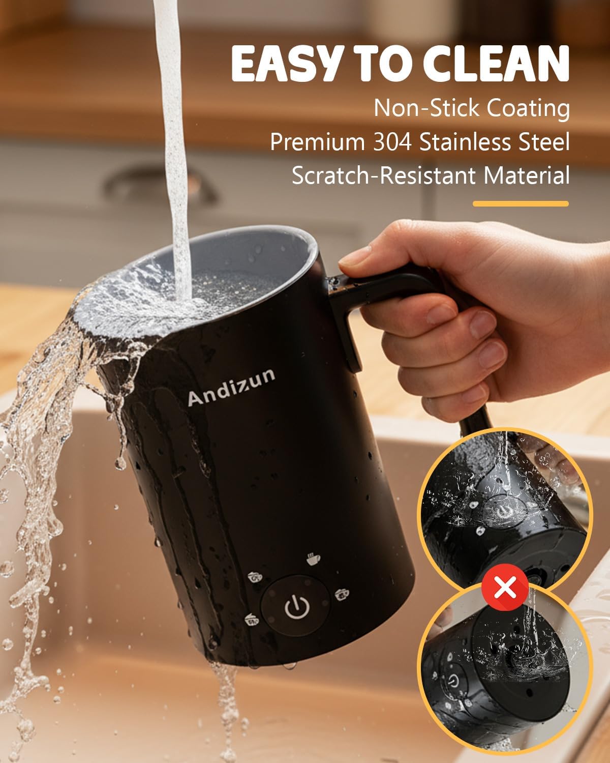 Detalle de Andizun 4-in-1 Electric Milk Frother: Quiet, Large Capacity, Easy-Clean Velvetiser