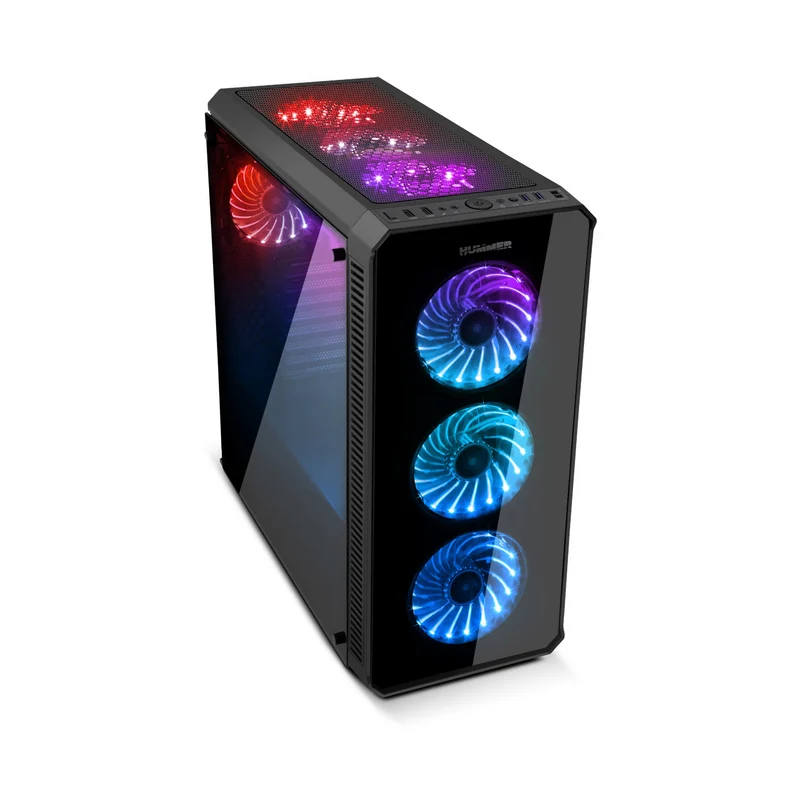 Detalle 2 de Nox Hummer TGX Rainbow RGB - Torre Cristal Templado LED 🌈