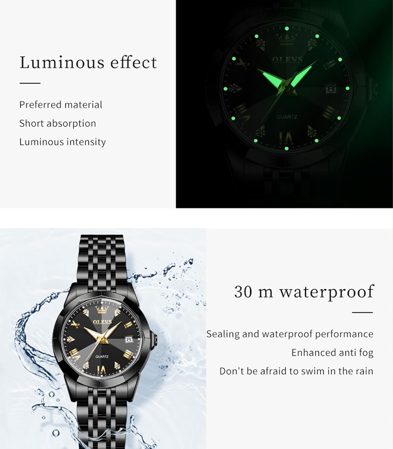 Thumbnail 4 de OLEVS Montre femme Luxe Or Rose – Montre en acier inoxydable mesh, étanche 30 m, bracelet ajustable