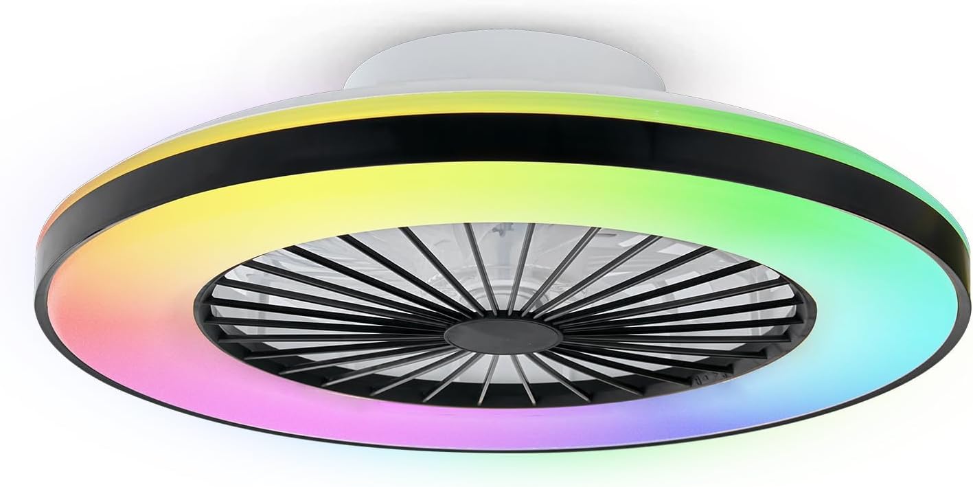 Detalle de BKZO Modern LED Ceiling Light with Fan – RGB Light and 6-Speed Fan (Black, 50cm)