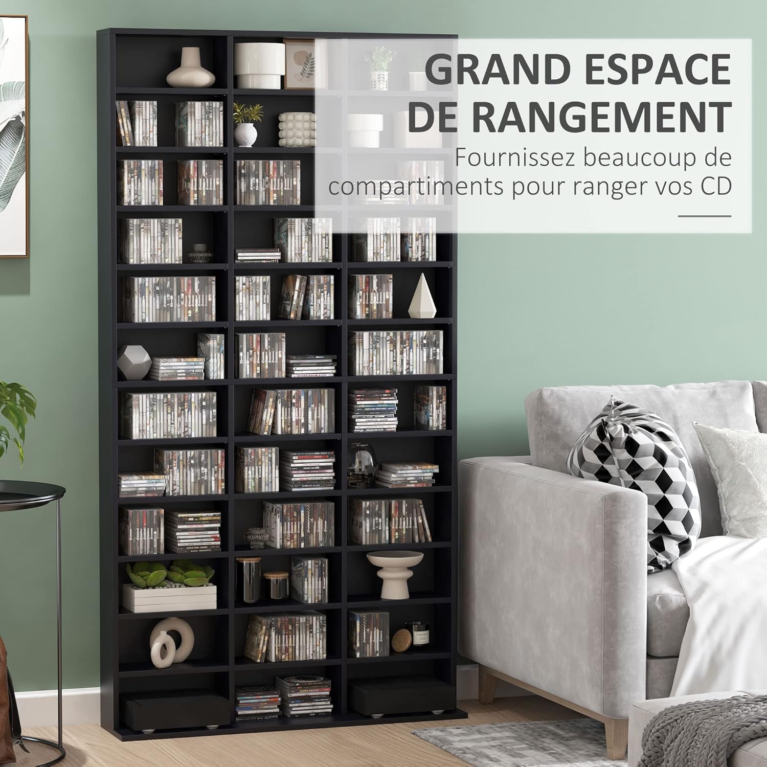 Thumbnail 3 de HOMCOM Rangements CD/DVD — Étagère polyvalente 102 x 23,5 x 195 cm, noir