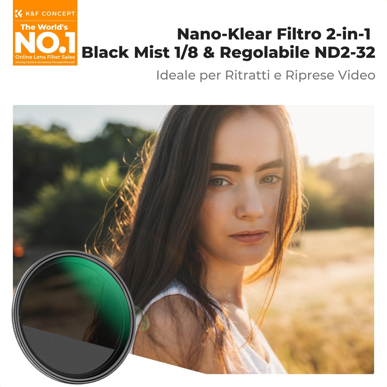 Detalle de K&F CONCEPT 2 in 1 Filtro Black-Mist 1/8 & Variabile ND2-32 (5 stop) 49 mm