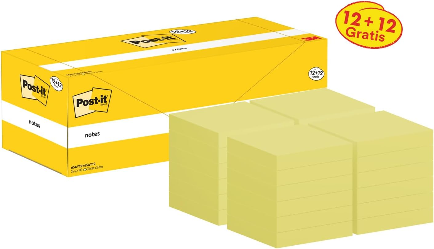 Thumbnail 2 de Post-it Foglietti Canary Yellow, confezione da 12 blocchetti + 12 gratis (100 fogli per blocco), giallo 76 x 76 mm