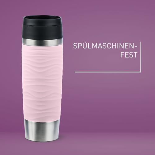 Detalle de Emsa N20227 Travel Mug Wave Isolierbecher, 0,5 Liter, Edelstahl, Pastellrosa