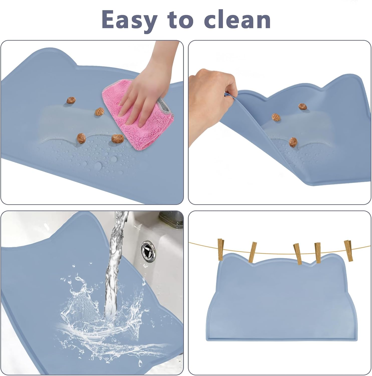 Detalle de Emwel Cat Food Mat: Thin Silicone Bowls Placemat for Small Cats