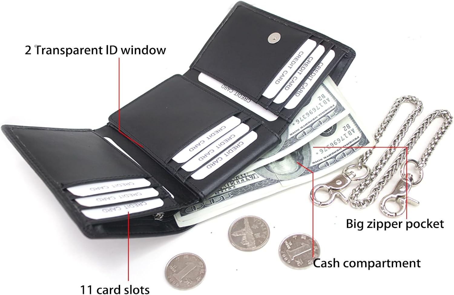 Detalle de boshiho Carbon Geldbörse für Herren mit abnehmbarer Kette, RFID-Schutz und Slim-Design