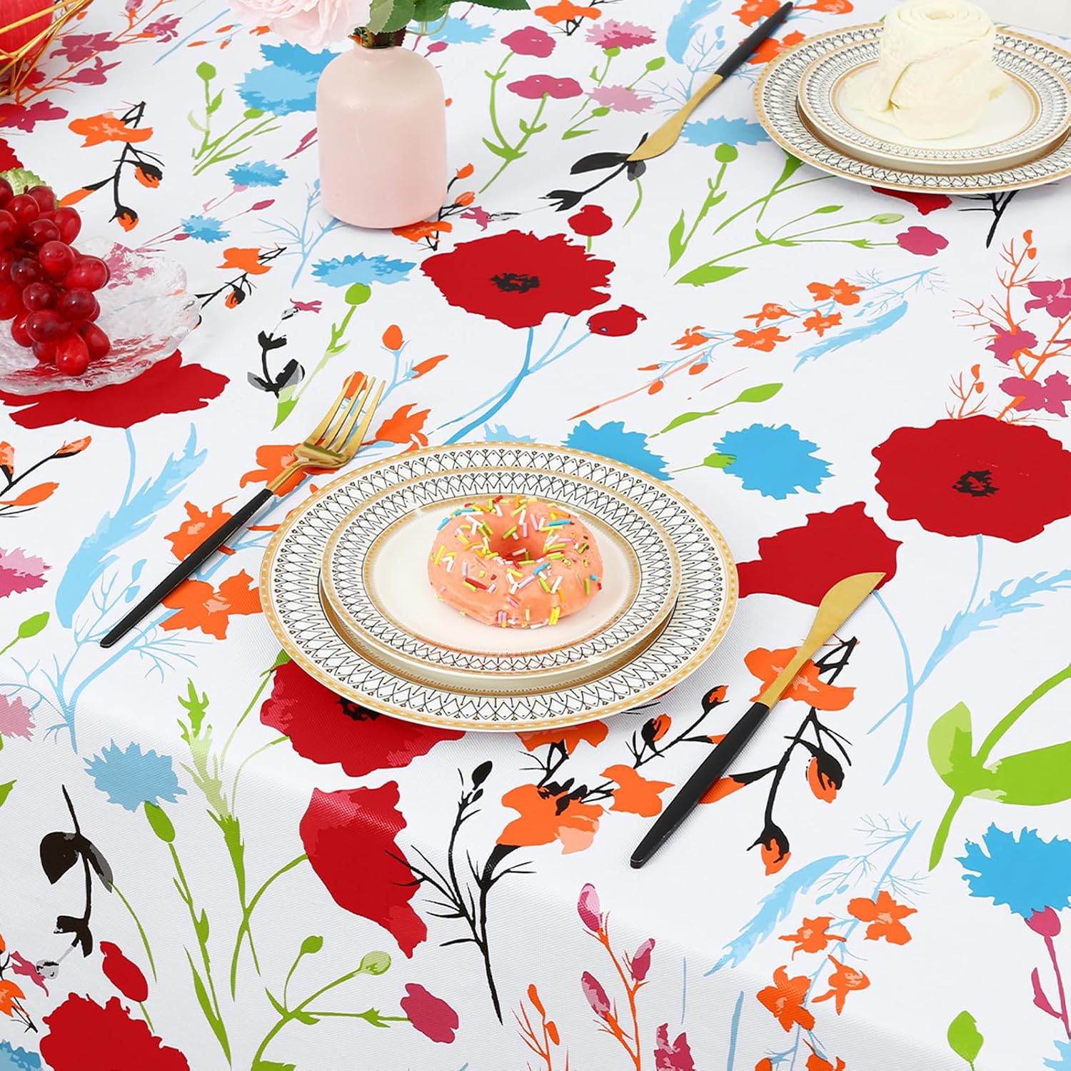 Detalle 2 de misaya Rectangle Waterproof Vinyl Table Cloth with Flannel Backing, 52" x 70