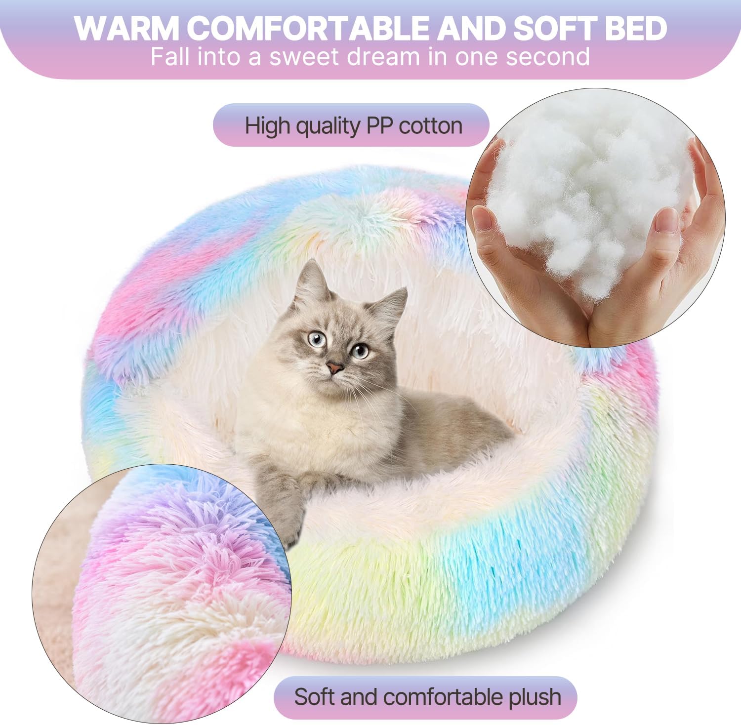 Detalle de YIGAARUI Calming Dog Bed Fluffy Plush Pet Bed for Pets Under 10kg – Large Cave Design, Washable and Non-Slip Bottom (65 cm & 50 cm)