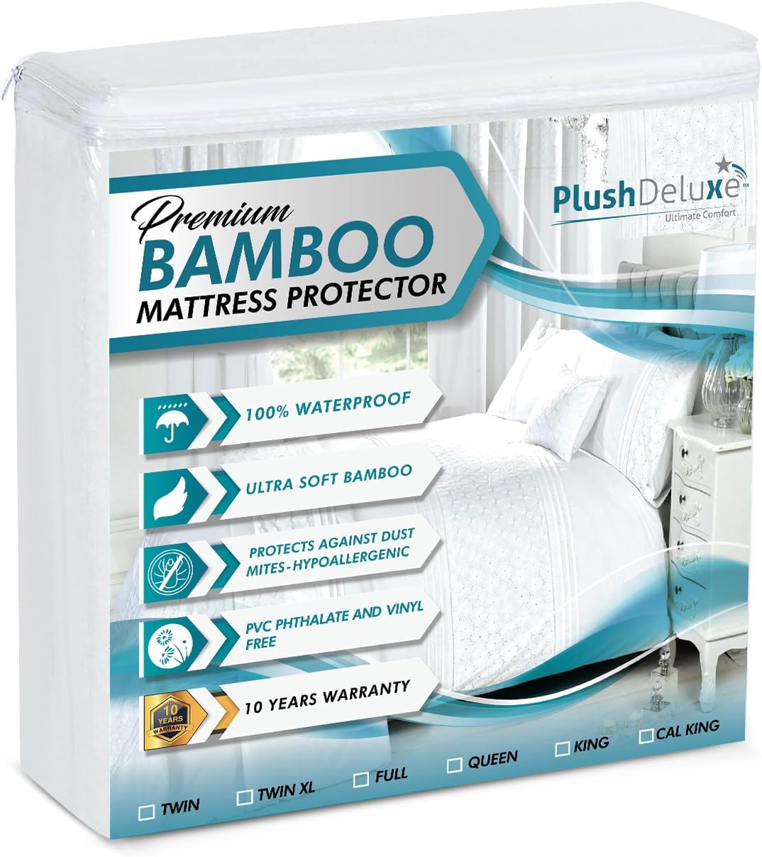 Detalle de PlushDeluxe Bamboo Mattress Protector, King Size ⚙