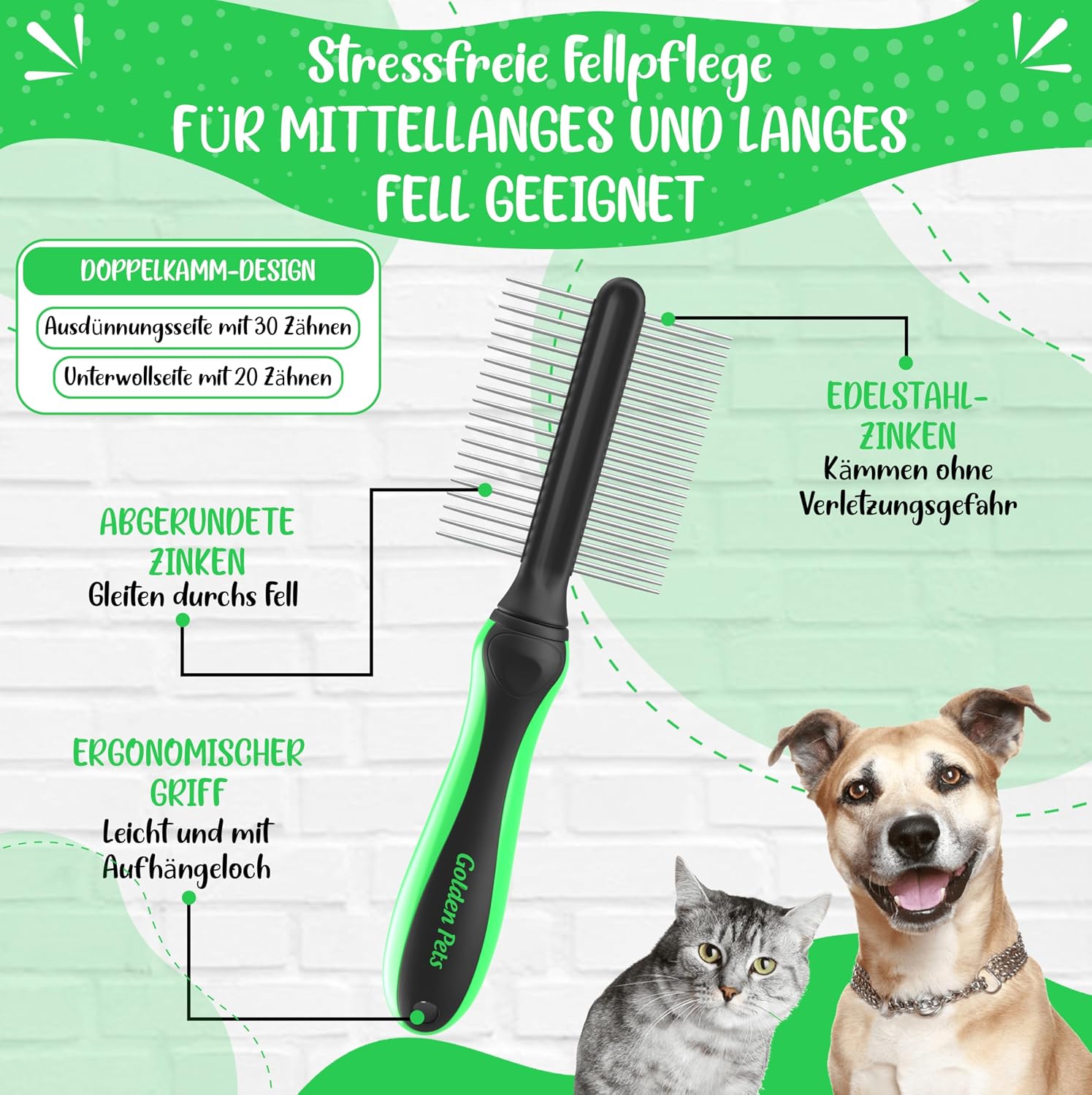 Detalle de Golden Pets Fell-Entwirrer Kamm für mittel bis langhaar 1 Stk
