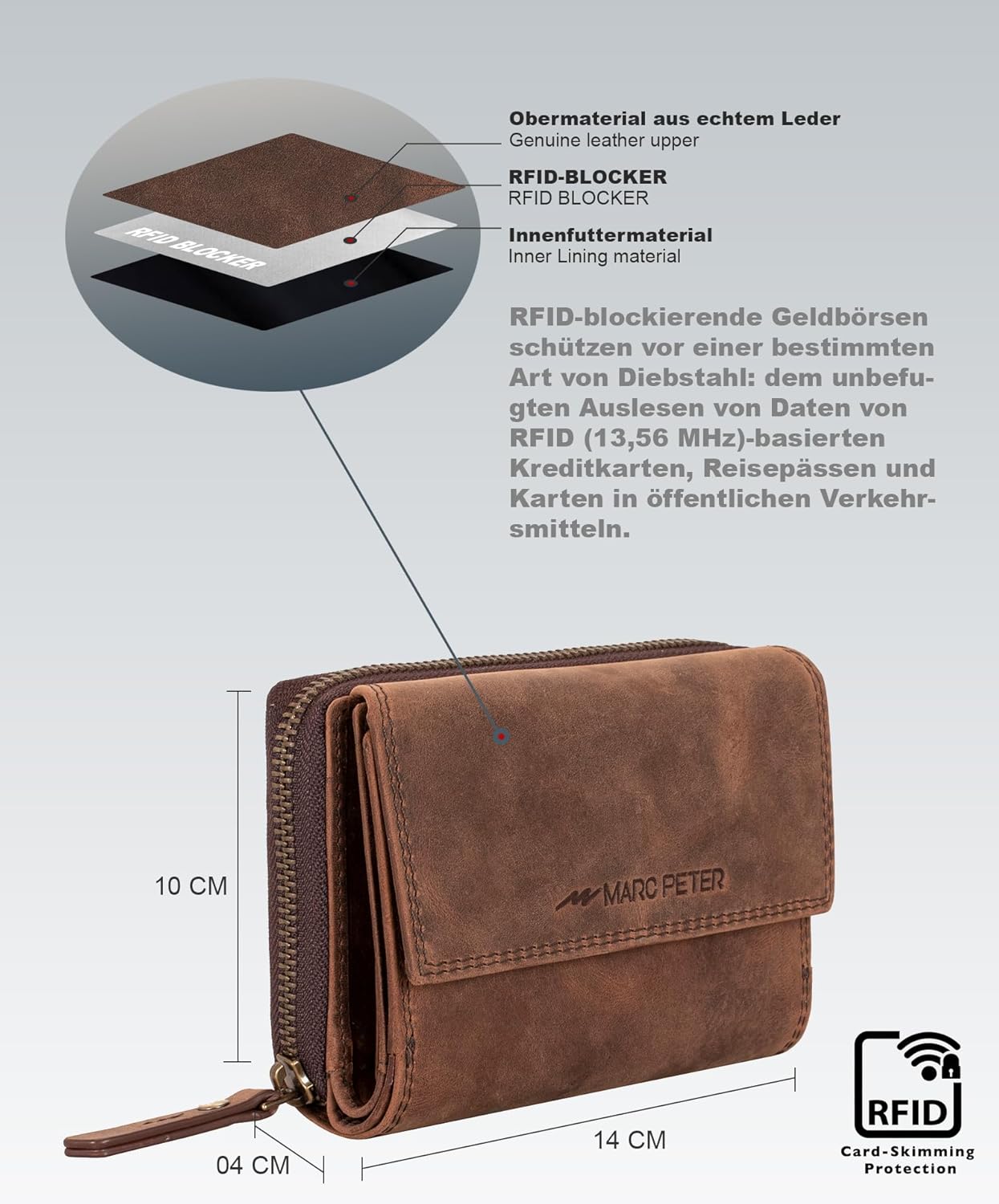 Thumbnail 3 de Marc Peter Rosie Leder Geldbörse 10 x 14 x 4 cm 👛