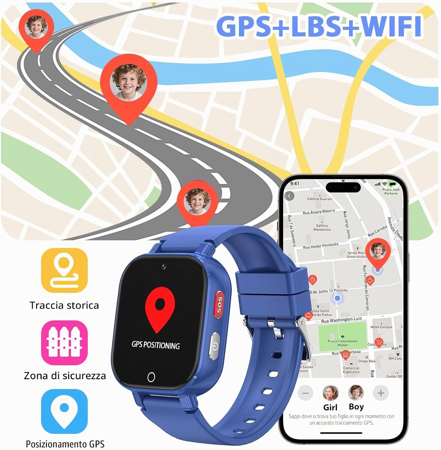Thumbnail 2 de Smartwatch Bambini 4G con Videochiamata e GPS (Navy) – Regalo ideale per bambini dai 4 ai 12 anni