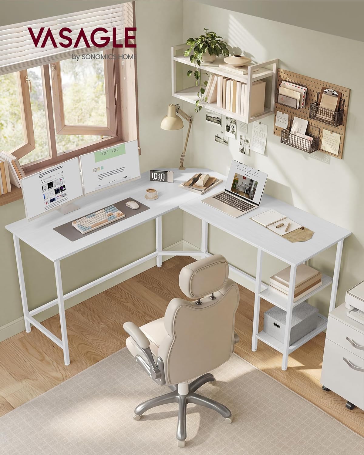 Thumbnail 1 de Bureau d’ordinateur en forme de L VASAGLE LWD072W44V2, 140 x 140 x 76 cm avec 2 étagères et gain de place