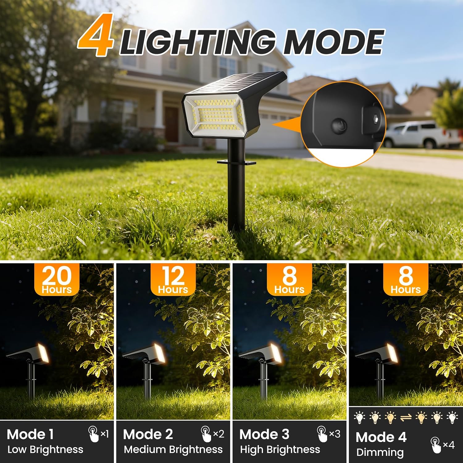 Detalle 2 de Fabrito SL-5051D Solar Spotlights, 8-Pack, 4 Modes, Warm White, IP67